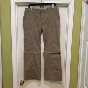Prana - women’s  Hiking Cargo Pants in Tan -Zip to Shorts - size 14